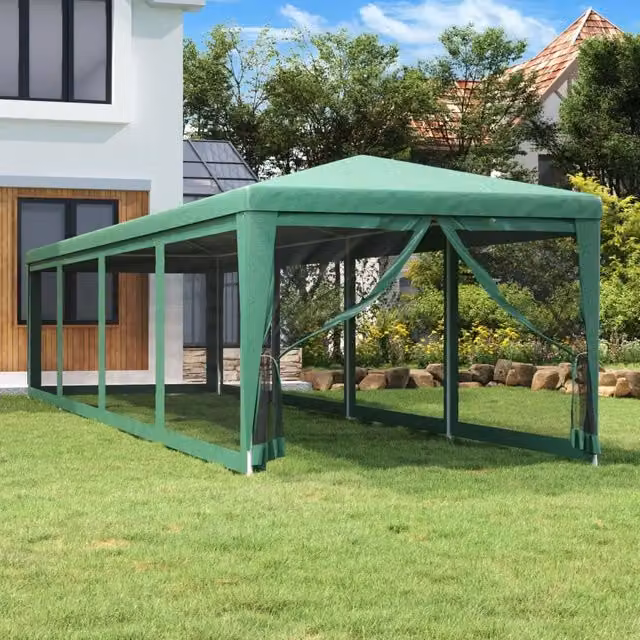 Berkfield Home Party Tent with 10 Mesh Sidewalls, Green, W: 3 m, L: 12 m
