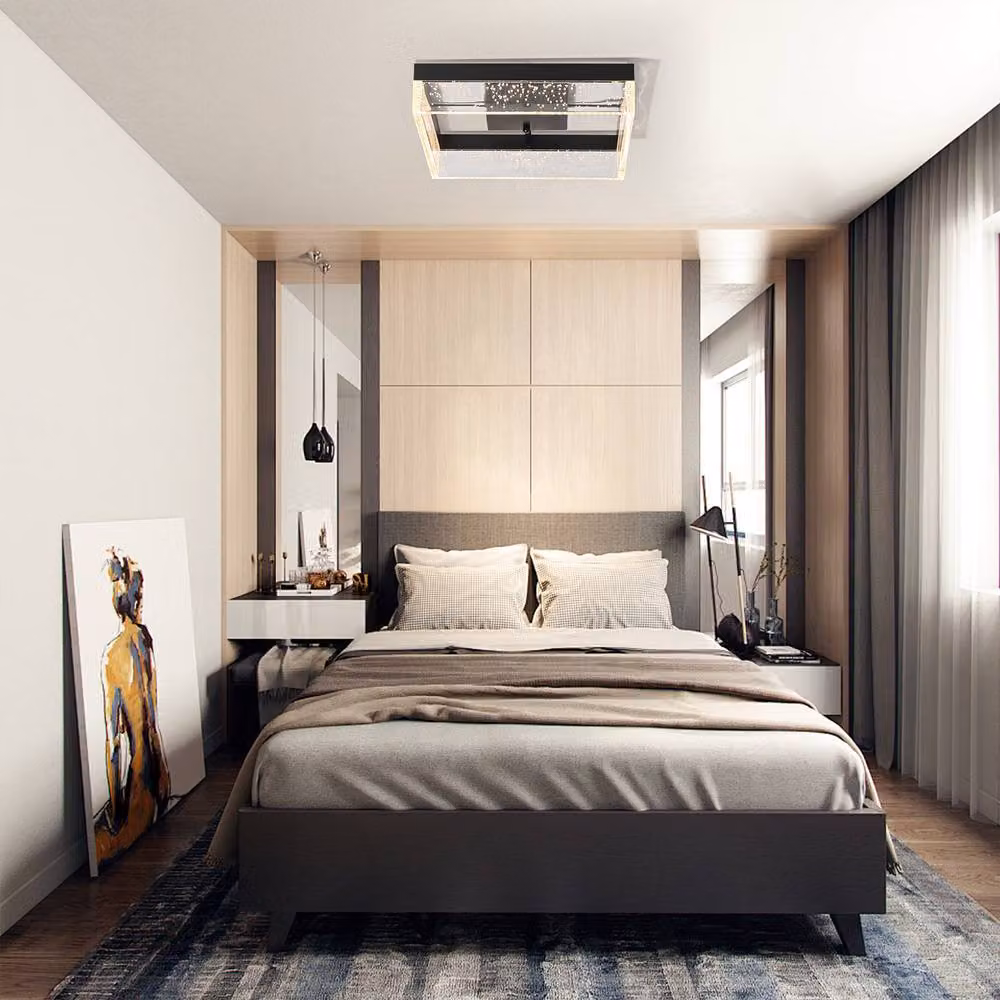 NIVOR Modern Square LED Flush Mount Ceiling Light with Black Bubble Shade, Warm White 3000K – 6
