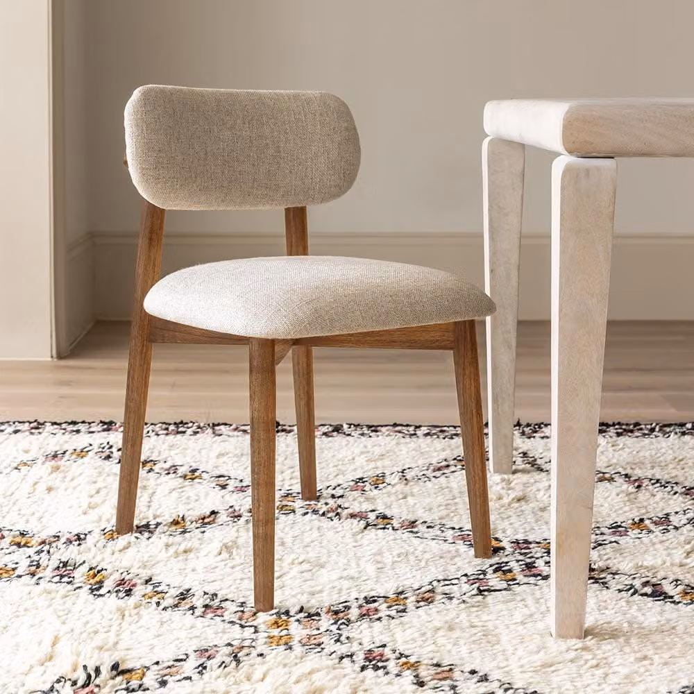 Atkin and Thyme Layla Modern Dining Chair in Beige Linen and Mango Wood
