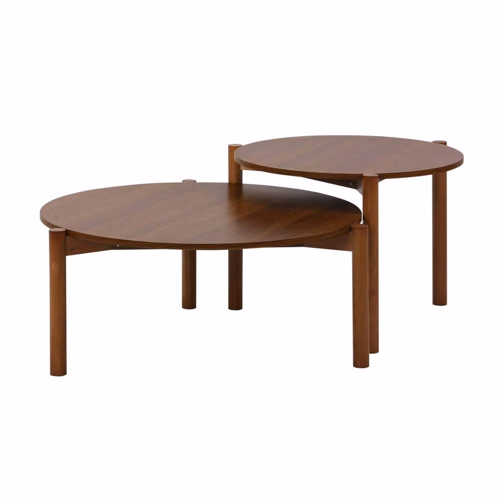 sweeek Round Nesting Coffee Tables in Dark Brown Wood Effect – 2