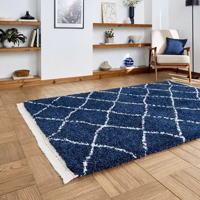 Terrys Boho 5413 Moroccan Woven Shaggy Rug, Blue/Navy, Rectangular