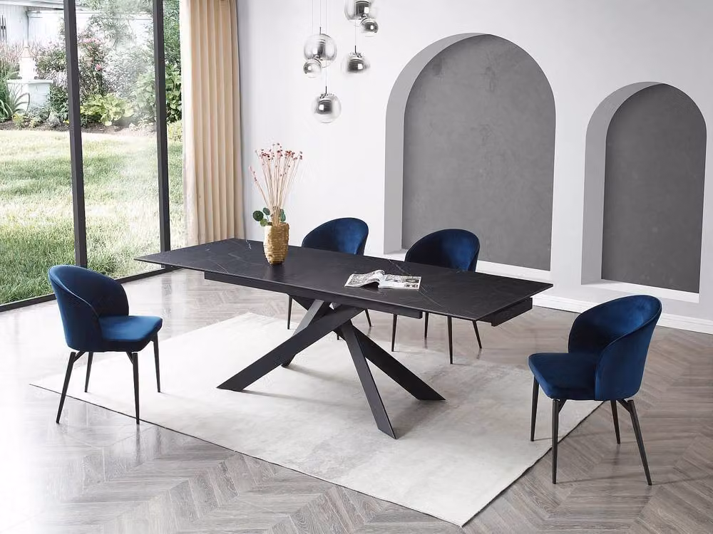 Vente-unique Black Ceramic and Tempered Glass Extendable Dining Table, 6-10 Seater, W/D/H: 220 x 90 x 76 cm – 3