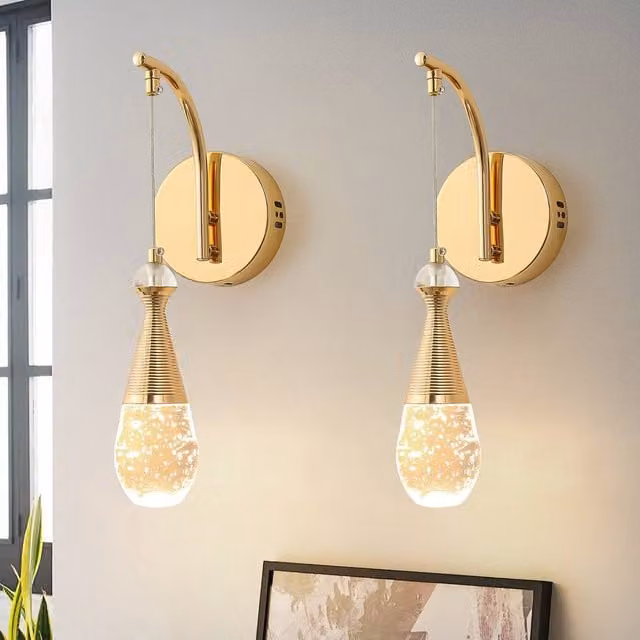 NIVOR Modern LED Gold and Transparent Crystal Swing Arm Wall Sconce with Adjustable Height and Warm White Light