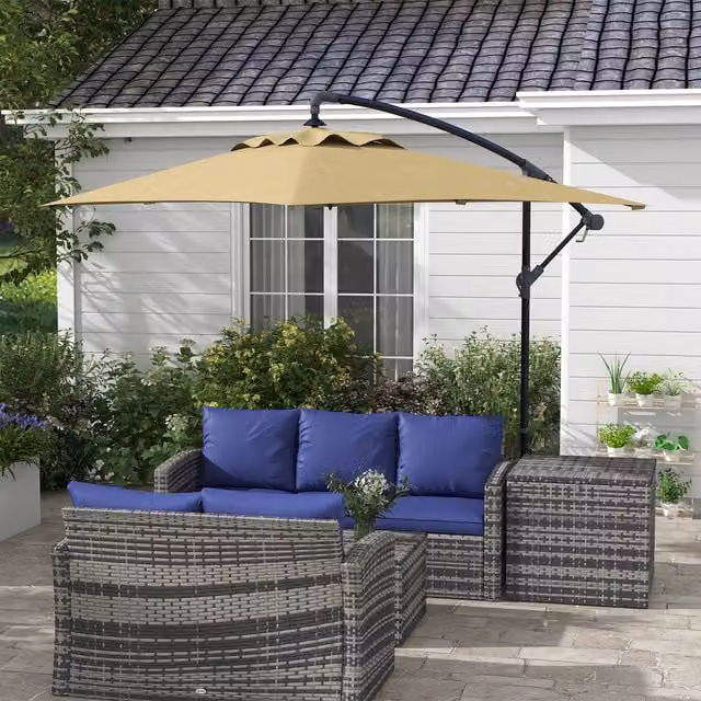 Outsunny 3 m Cantilever Banana Parasol with Crank Handle and 6 Ribs, Brown