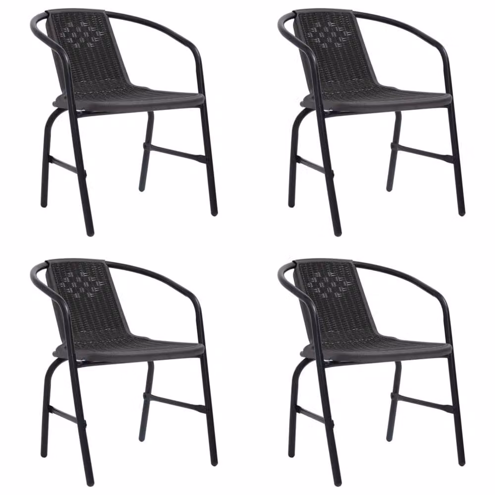 Berkfield Home Set of 4 Black Plastic Rattan and Steel Garden Chairs – 2