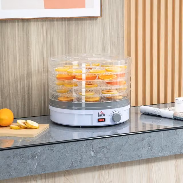 HOMCOM 5 Tier Food Dehydrator with Temperature Control, White