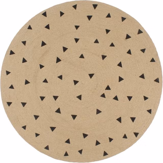 Berkfield Home Handmade Round Jute Rug with Geometric Triangle Print in Black and Beige, Diameter: 90 cm