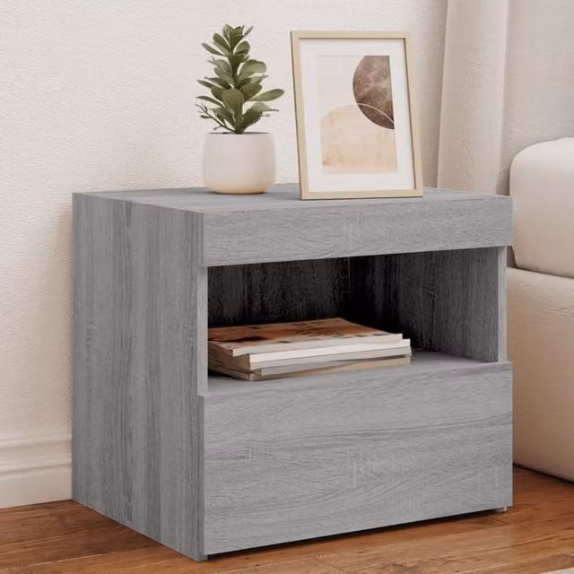Berkfield Home Bedside Cabinet with Integrated LED Lights in Grey Sonoma, W: 50 cm, D: 40 cm, H: 45 cm – 1