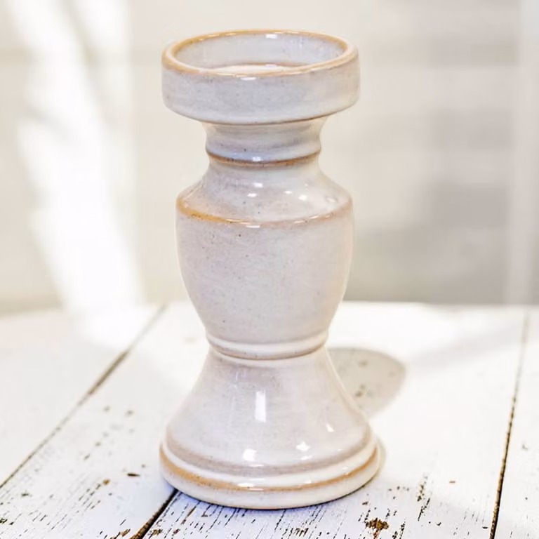 Four Candle Natural Ceramic Taper Candle Holder, White, Tabletop