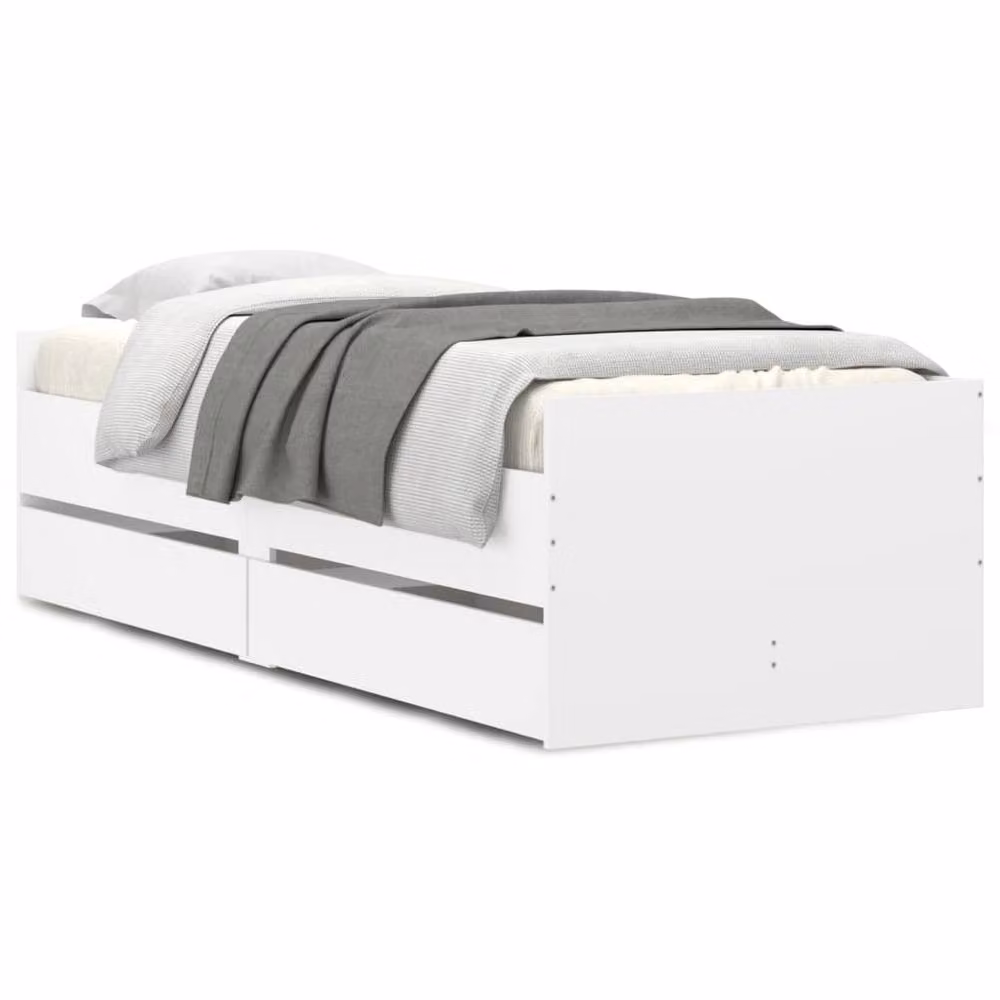 Berkfield Home Single Bed Frame with Drawers in White, W/D/H: 90 x 190 cm – 2