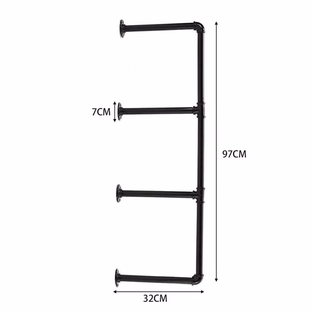 KORVIXA 3-Tier Industrial Pipe Floating Wall Shelf Metal Storage Rack in Matt Black, W/H: 100 x 100 cm – 1