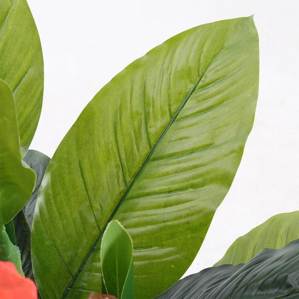 FLAVORA Red Artificial Canna Lily Tropical Flower Tree in Pot, W/D/H: 100 x 100 x 100 cm – 4
