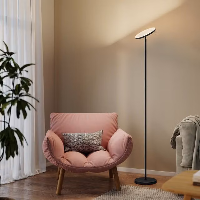 HOMCOM RGB Floor Lamp in Black with Rotatable Head, Dimmable and Remote Controlled Modern Reading Light