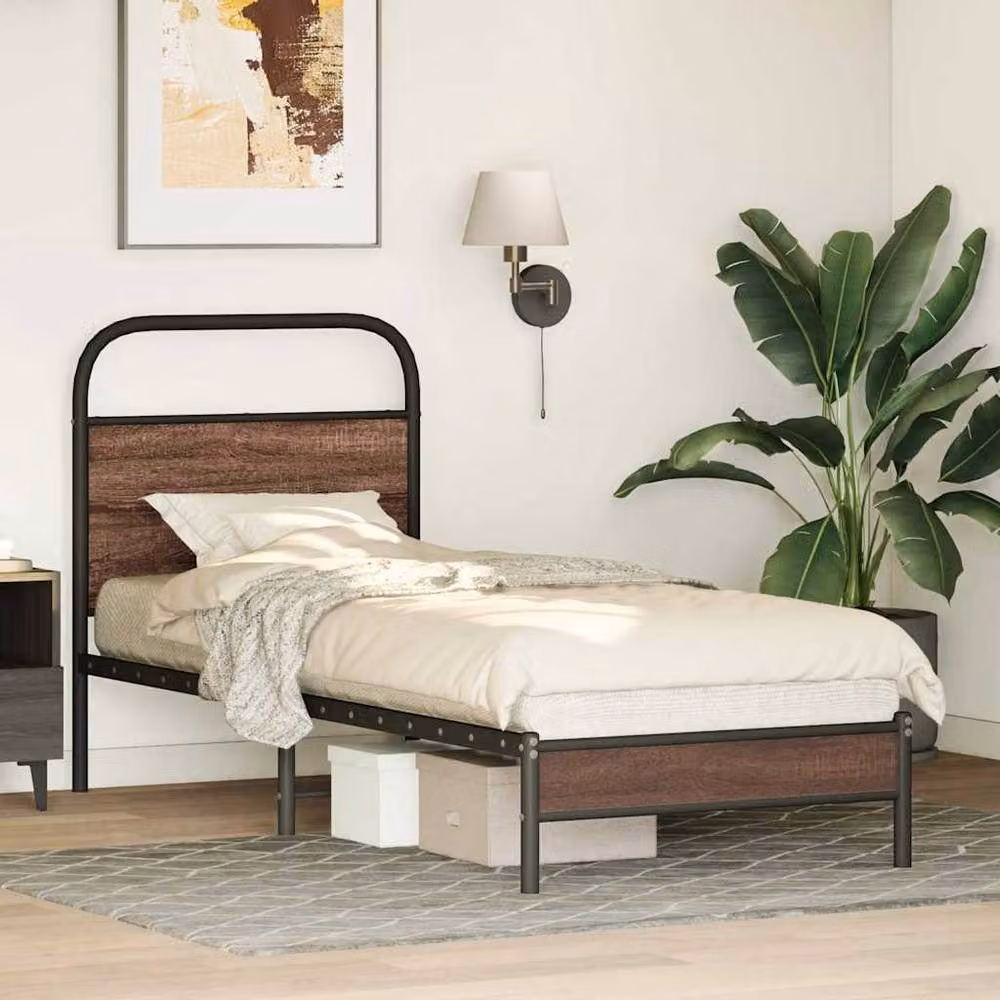 Berkfield Home Bed Frame in Brown Oak, W/D/H: 190 x 75 x 75 cm – 2