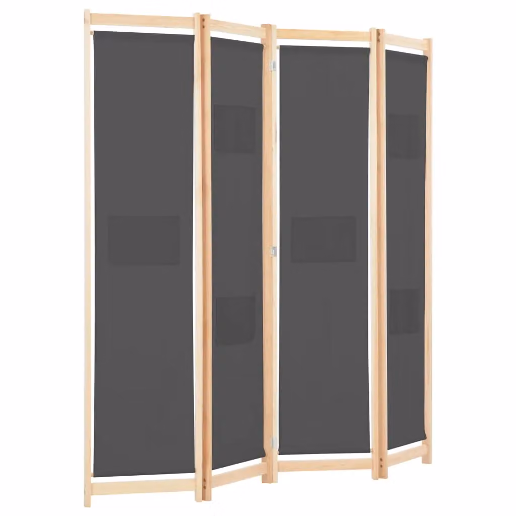 Berkfield Home 4-Panel Grey Fabric Room Divider, W/D/H: 160 x 4 x 170 cm – 2