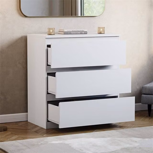 FORGEVIO Modern White 3 Drawer Pine Wood Chest of Drawers for your Bedroom
