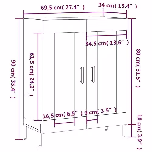 vidaXL Grey Sonoma Sideboard in Engineered Wood W/D/H: 69.5 x 34 x 90 cm – 2