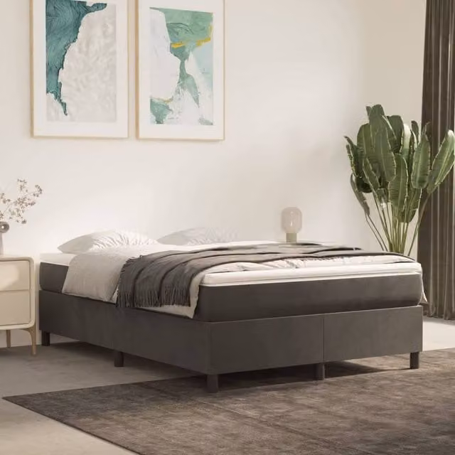 Berkfield Home Upholstered Box Spring Bed Frame in Grey Velvet – 1