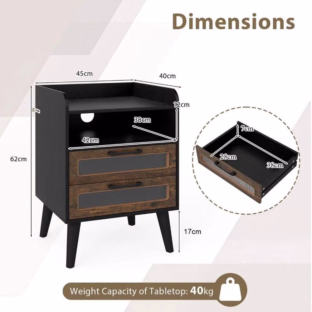 Kelvenix Mid Century Modern Bedside Table with Integrated Lighting in Black – 2