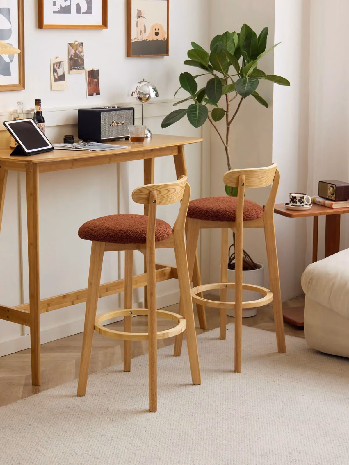Victoria M Set of 2 Scandinavian Red Solid Wood Bar Stools with Matt Finish – 2