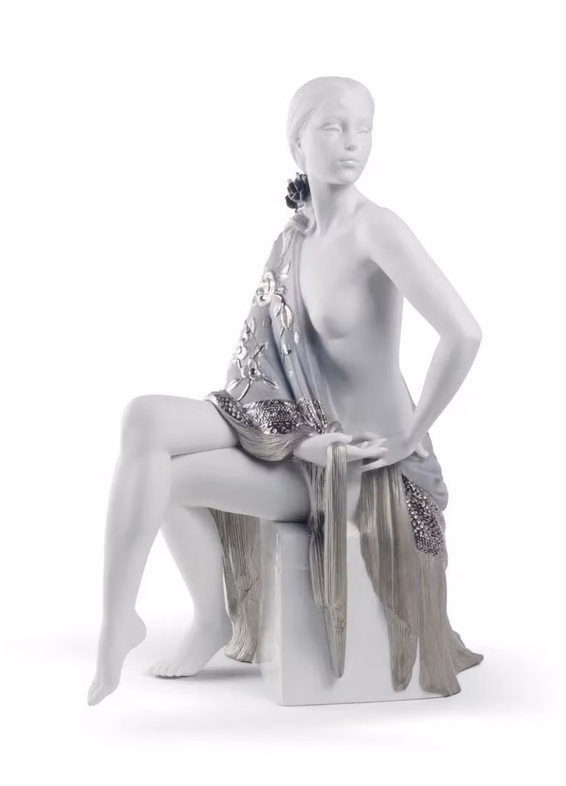 Lladró Nude with Shawl Woman Porcelain Figurine in Silver Lustre