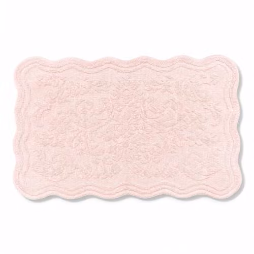Allure Bath Fashions Gracie Jacquard Scalloped Bath Mat, 100% Cotton Vintage Floral Pink Bathroom Rug – 1