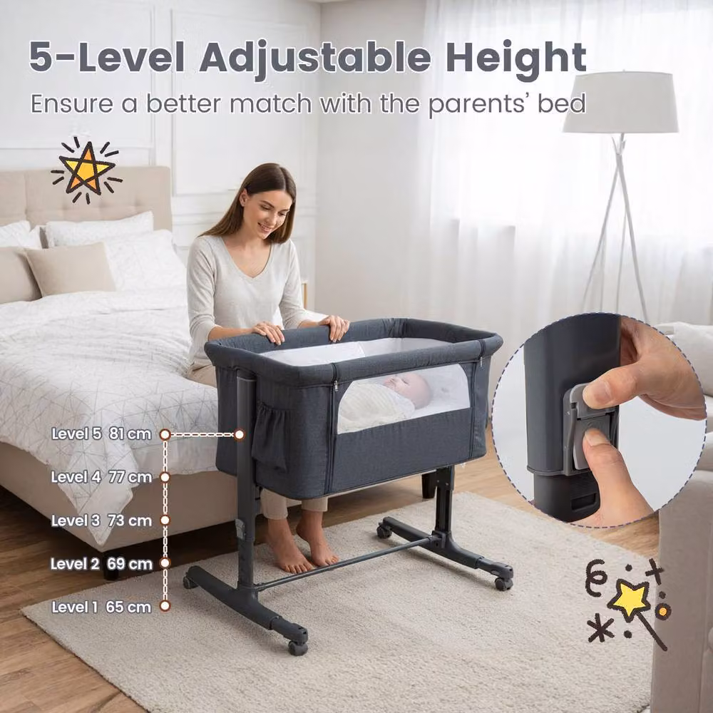 CASART 3-in-1 Height-adjustable Baby Bedside Bassinet and Sleeper in Grey, W/D/H: 120 x 60 cm – 4