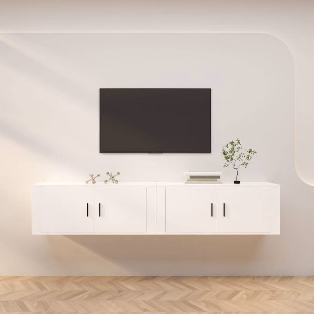 Berkfield Home Classic Wall-mounted TV Cabinets, 2 Piece, White, W: 100 cm, D: 34.5 cm, H: 40 cm – 1