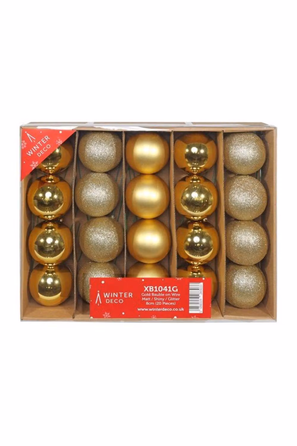 KDMD Gold Christmas Baubles on Wire, Matt Shiny Glitter, 20 Pack – 2