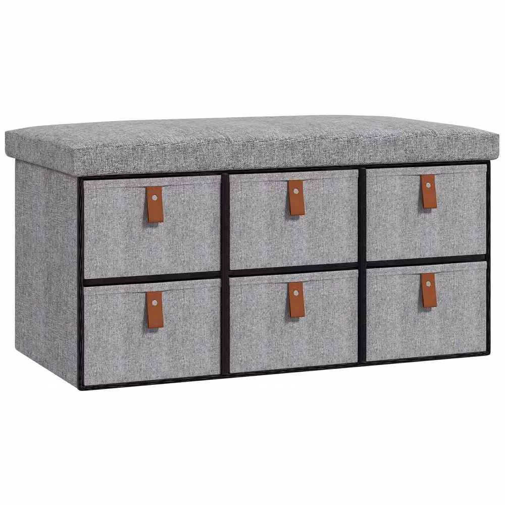 Wyld Haus Taelha Grey Fabric Shoe Bench with Cushioned Seat and 6 Drawers W/D/H: 76.5 x 38 x 38 cm – 2