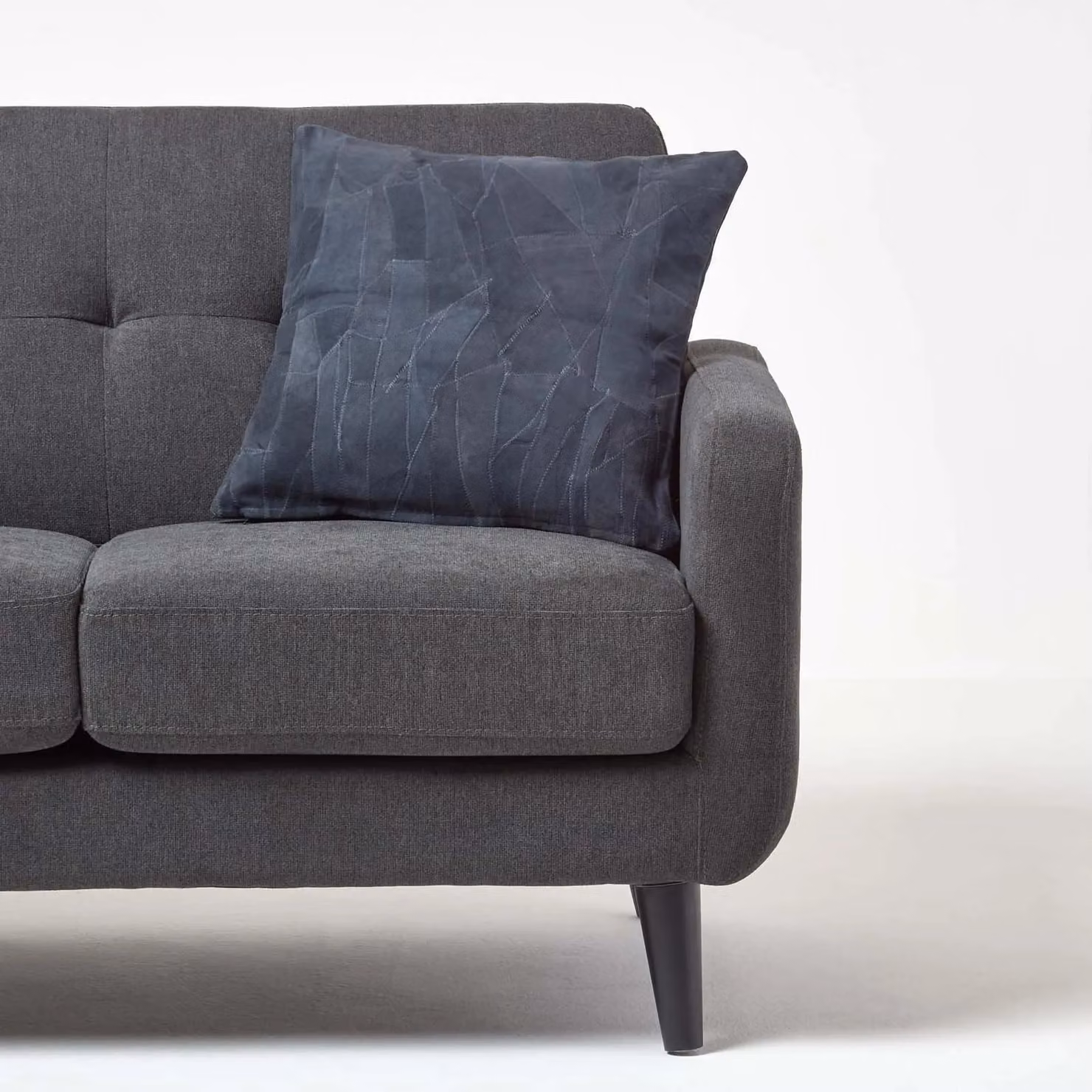 Homescapes Navy Blue Patchwork Real Leather Suede Square Cushion with Feather Filling, W/D/H: 45 x 45 x 45 cm – 3