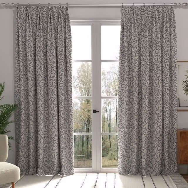 Abele Made to Measure Navy Blue Floral Blackout Fabric Panel Curtain
