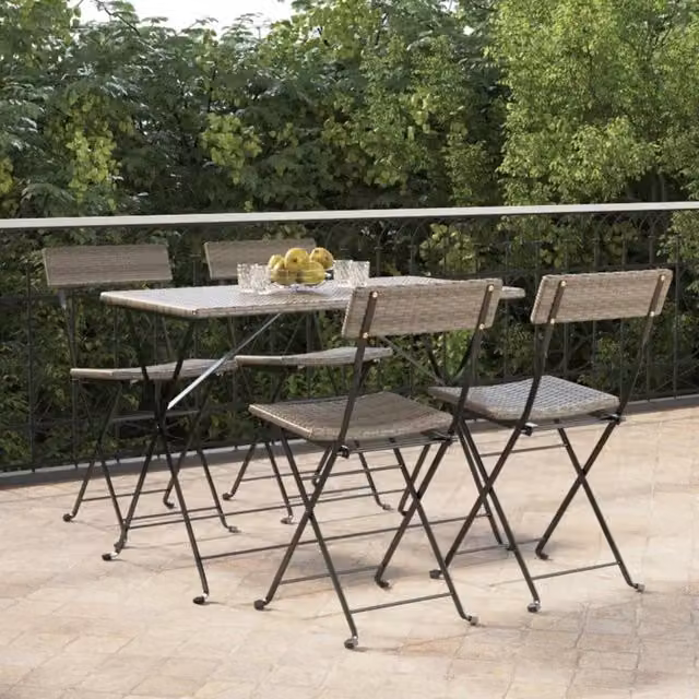 Berkfield Home Set of 4 Grey Poly Rattan and Steel Folding Bistro Chairs
