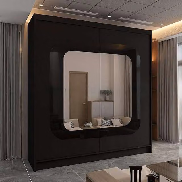 Sliding Wardrobes 4U Chenai Black Sliding Door Wardrobe with Mirror Glass Design W: 203 cm, H: 217 cm – 1