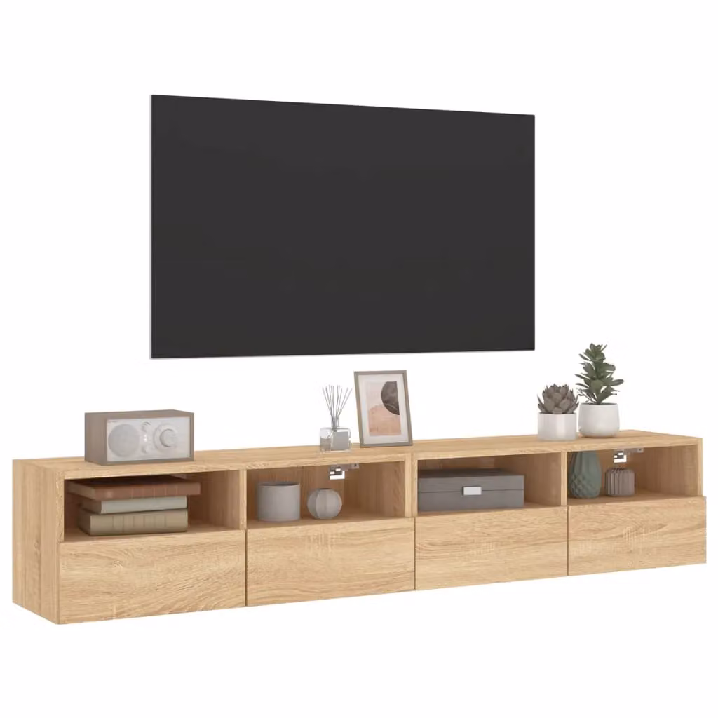 Berkfield Home Set of 2 Wall Mounted TV Cabinets in Sonoma Oak Brown, W: 80 cm, D: 30 cm, H: 30 cm – 3