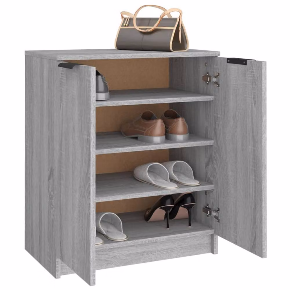 Berkfield Home Modern Grey Shoe Cabinet with Hinged Doors, W: 59 cm, D: 35 cm, H: 70 cm – 3