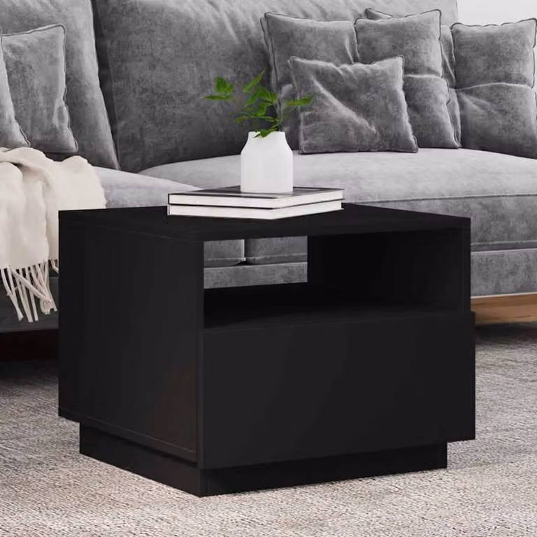 Berkfield Home Modern Coffee Table with LED Lights, Black, W: 50 cm, D: 49 cm, H: 40 cm