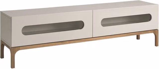 Angel Cerda Modern Grey MDF TV Stand with Walnut Legs and Integrated Lighting W/D/H: 180 x 41 x 51 cm