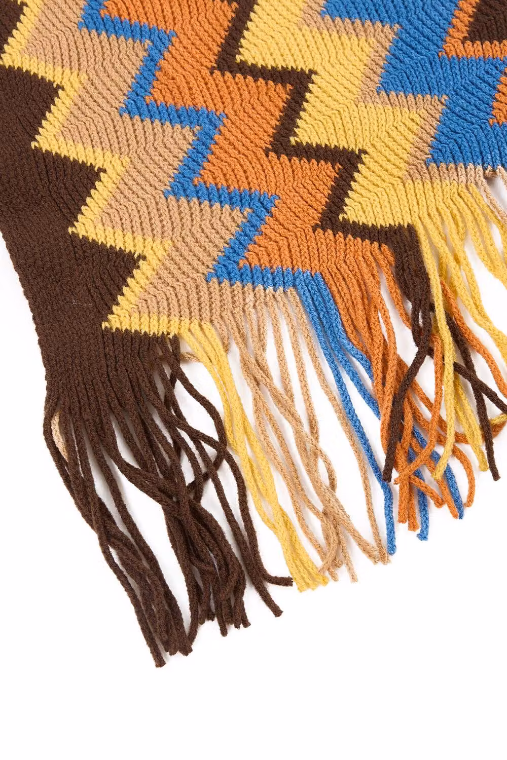 Living and Home Bohemian Knitted Chevron Throw Blanket with Fringes in Brown and Multicolour – 5