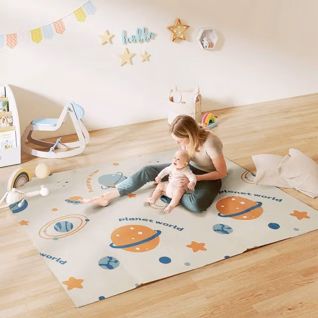 AIYAPLAY Reversible Foldable Baby Play Mat with Astronaut and Planet Theme, Multicolour, W/D/H: 196 x 176 x 1.5 cm