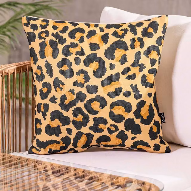 icon Kyoto Fabric Square Cushion in New Leopard Print Multicolour, W/D/H: 43 x 43 x 43 cm