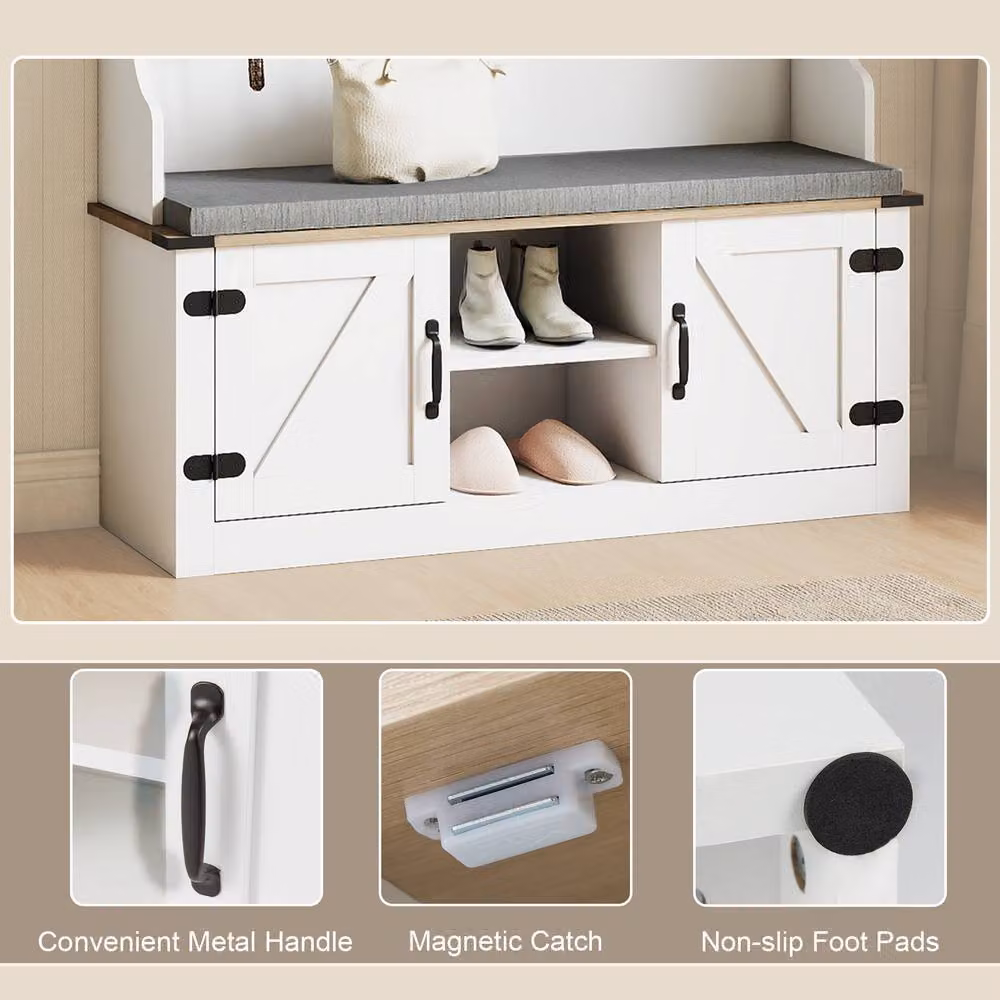 Costway 4-in-1 Hall Tree with Bench and Shoe Storage, White, Height: 174 cm – 2