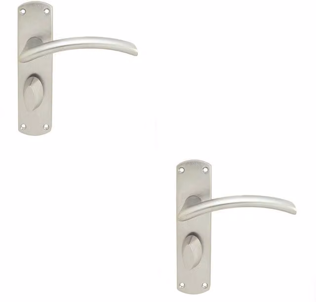 Loops 2x Arched Lever Bathroom Backplate Door Handles in Satin Chrome, 170 x 42 mm