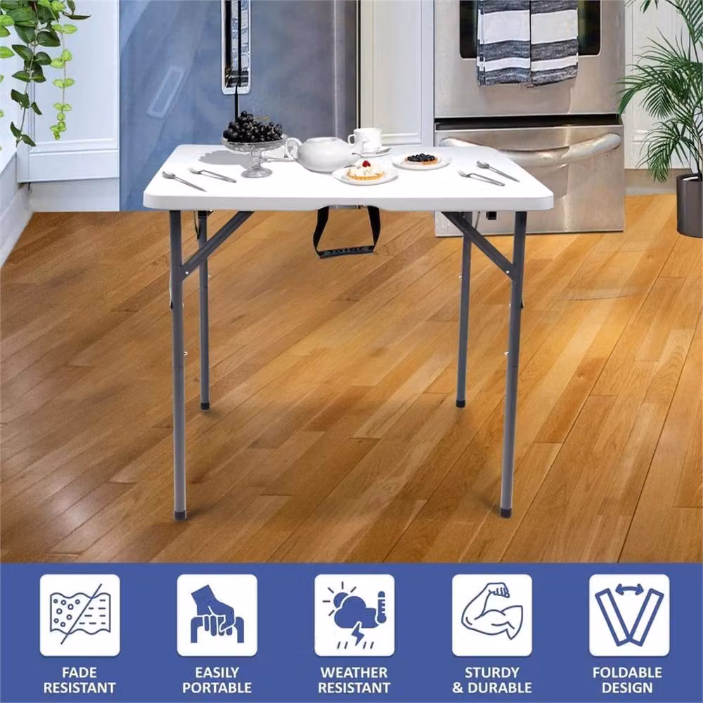 NESTLUNE White Plastic Folding Square Table for Garden, Picnic and Camping, W/D: 91.44 x 91.44 cm – 2