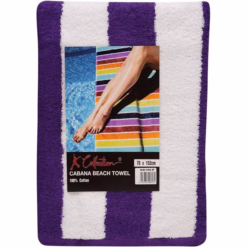 K Collection Striped Cotton Beach Towel Pack of 2 in Purple, W: 76 cm, H: 152 cm – 3