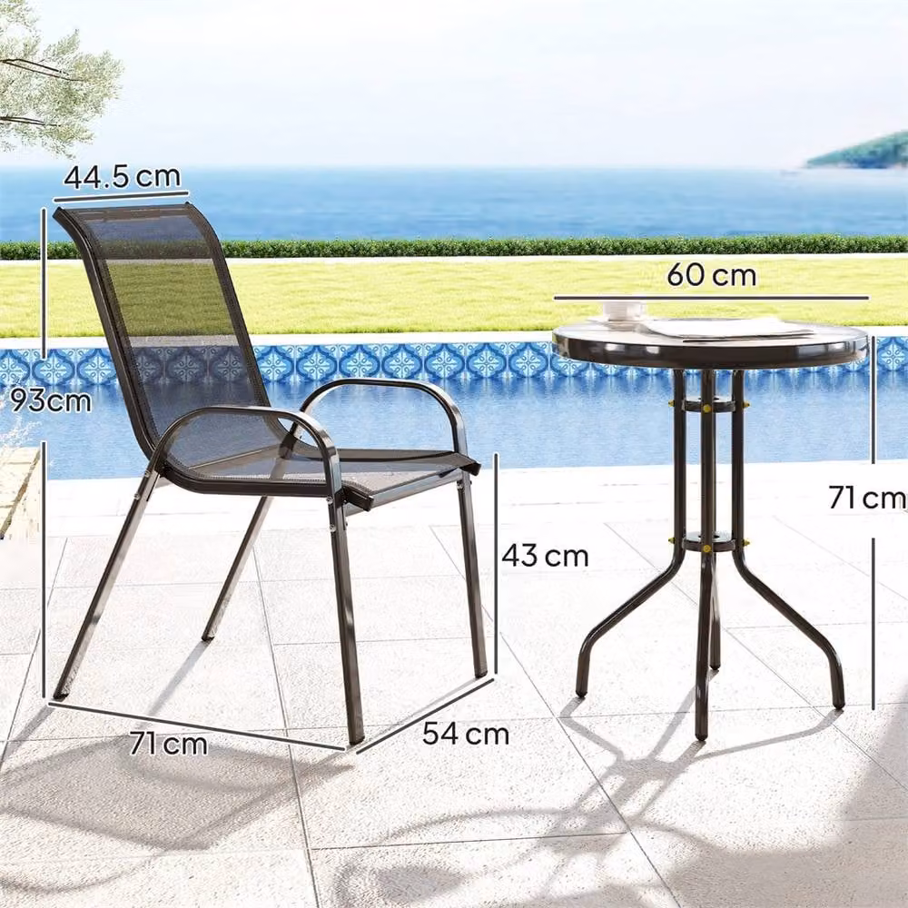 Nordara Black 3 Piece Modern Bistro Garden Furniture Set, W/D/H: 100 x 100 x 100 cm – 2