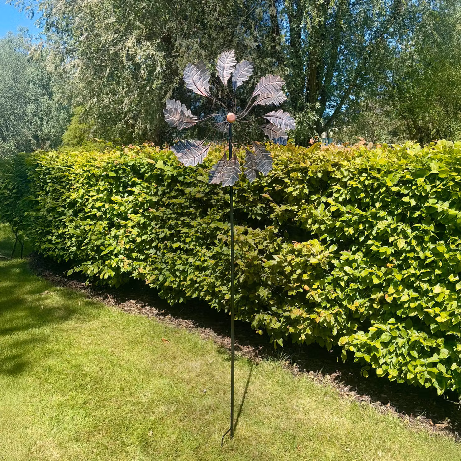 Primrose Metal Leaf Kinetic Wind Spinner in Gold and Bronze, Height: 65 cm – 2