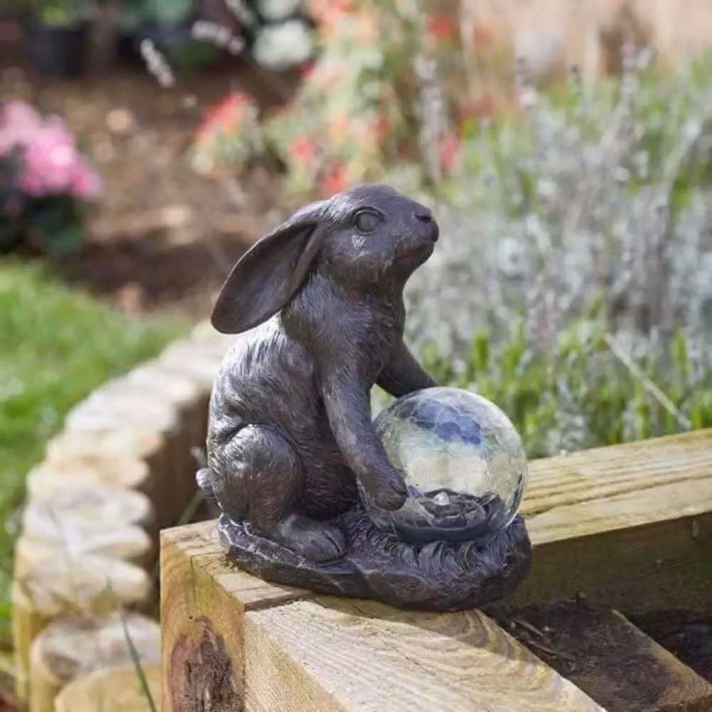 Marco Paul Solar Rabbit Garden Ornament with Crackle Ball in Brown Ceramic – 3