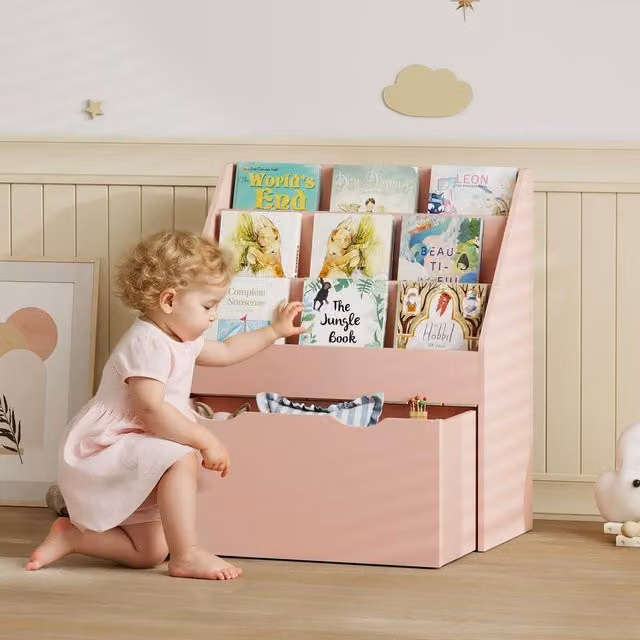 AIYAPLAY Kids Bookcase with 3 Tier Shelves and Drawer in Pink