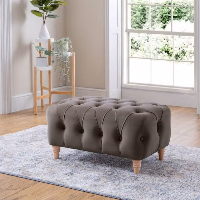 The Great Sofa Company Kensington Grey Velvet Chesterfield Footstool